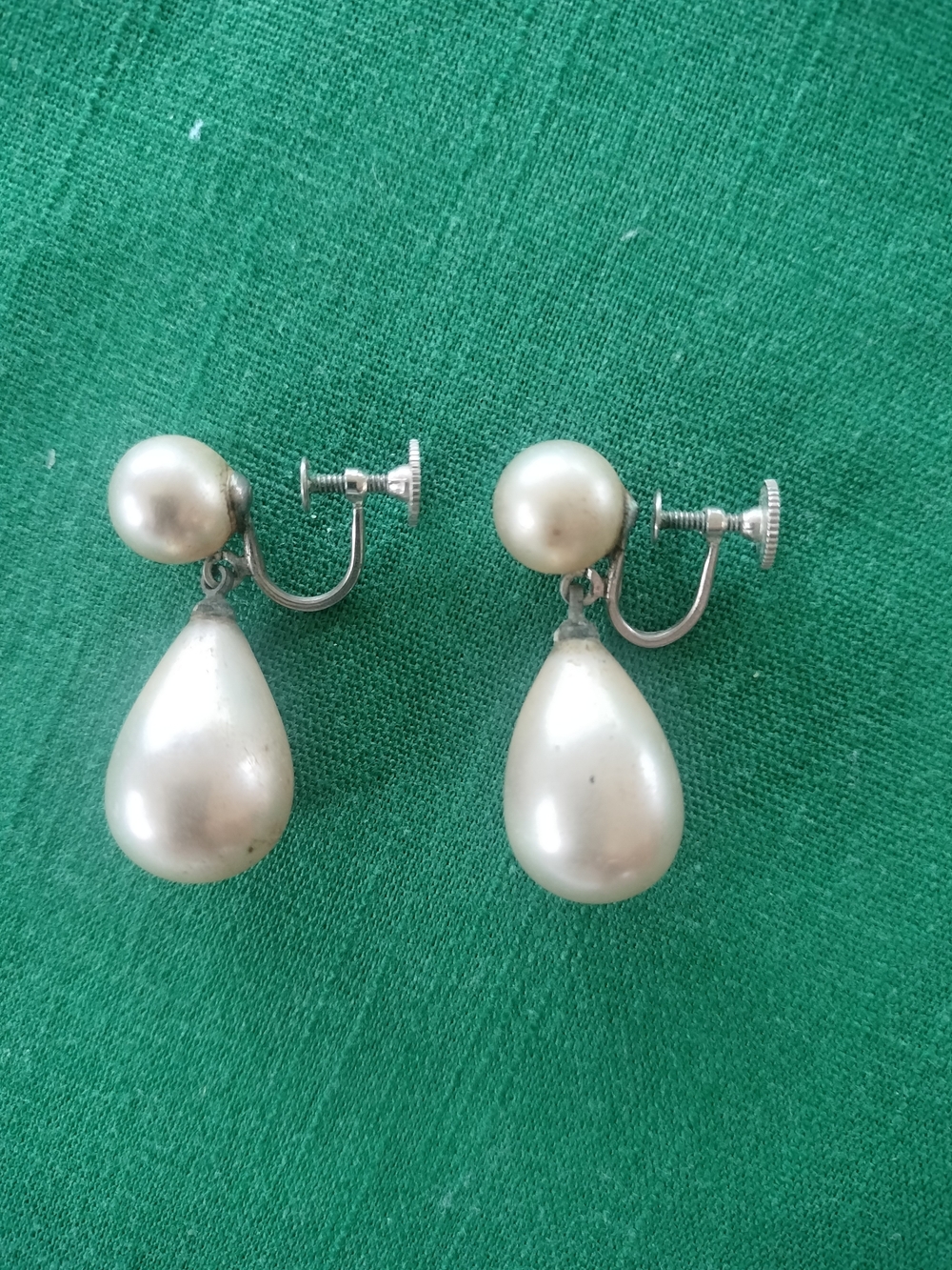 Coro White Teardrop Faux Pearl Screw-Back Earrings